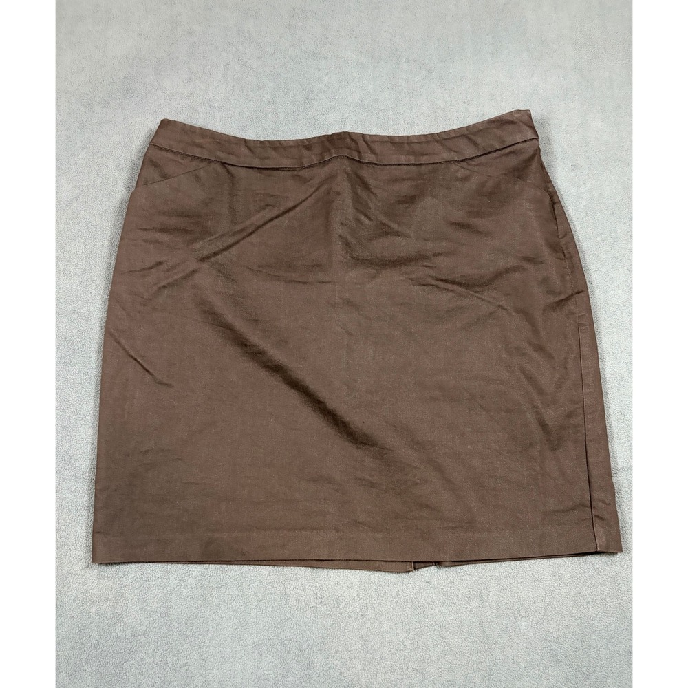 New York & Company Skirt Womens 14 Brown Stretch Cotton Blend Pencil Knee Length